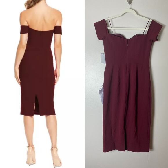 DRESS THE POPULATION DRESS BURGUNDY FALL WEDDING GUEST SHORT COCKTAIL FESTIVE - Picture 3 of 13